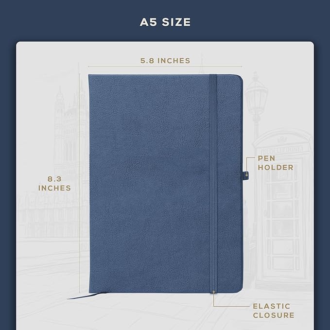 BEECHMORE BOOKS A5 Dotted Journal – 160gsm Thick Paper No-Bleed Bullet Notebook – Hardcover Dot Grid Logbook with Presentation Gift Box – Vegan Leather Sketchbook for Artists & Professionals