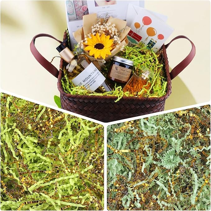Crinkle Cut Paper Shred Filler 2 LB Gift Wrapping & Gift Basket Filler for Christmas,Halloween & Wedding Decorations,Easter Basket Grass Filler (Light orange red and Gold)
