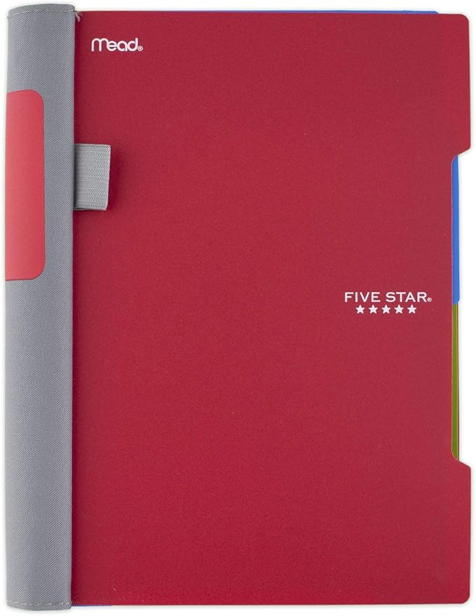 Five Star Advance Spiral Notebook, 2 Subject, College Ruled Paper, 100 Sheets, 9-1/2" x 6", Red (73158)
