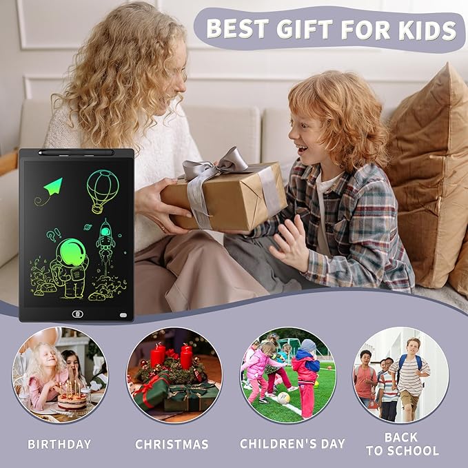 [2 Pack] Genialba LCD Writing Tablet 10-Inch Colorful Doodle Board, Toddler Learning Educational Toys Gifts for 3-8 Years Old Girls and Boys, Electronic Drawing Pad for Kids (Black&White)