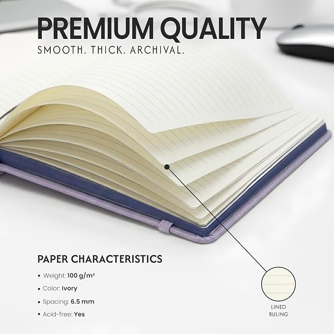EVERLINEA 5.6” x 8.3” Embossed Lavender A5 Hardcover Notebook, 240 Lined Pages, Dusty Purple