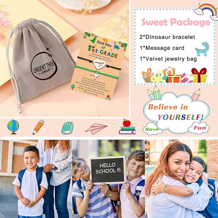 UNGENT THEM Back to School Bracelet Mother Son Dinosaur First Day of School Gifts for Boys Girls