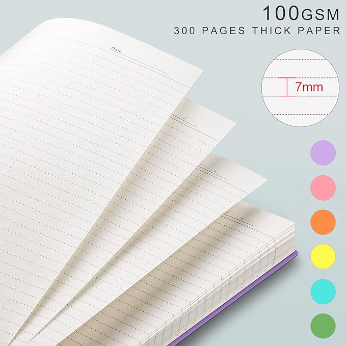 EMSHOI A4 Spiral Notebook College Ruled Lined Journal, 11.2" x 8.27", 300 Pages, 100gsm Thick Paper, Waterproof Softcover, Twin-Wire Binding, Sticky Notes, Pink