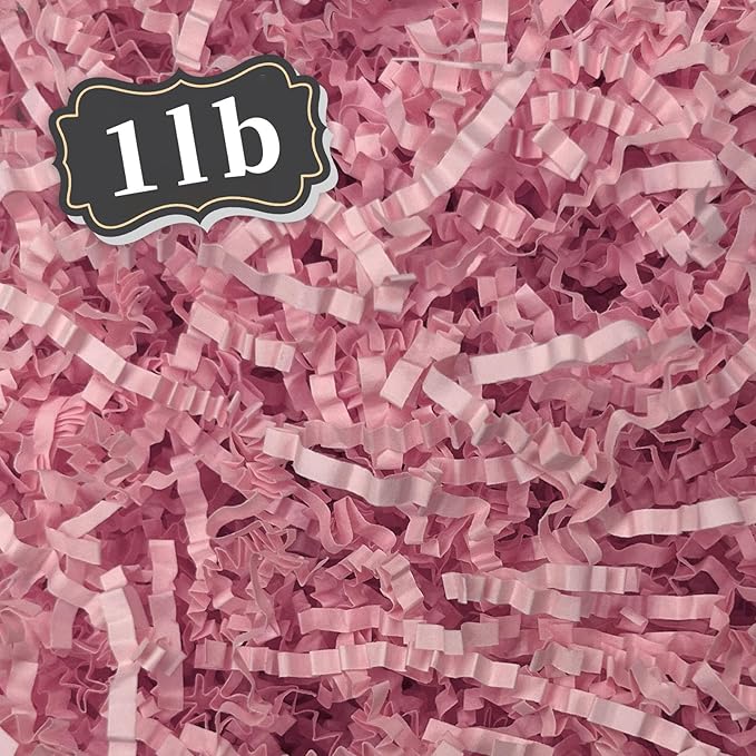 ZEBMOON 1 LB Pink Crinkle Cut Paper Shred Filler Great for Gift Wrapping, Basket Filling, Birthday, Wedding, Valentine's, Christmas Day, New Year Party Decorations Filling Supplies