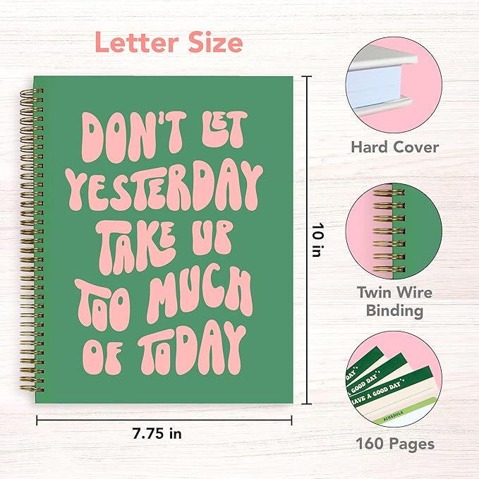 Undated Daily Planner Notebook 7.75x10, Cute Planner Notebook, Pink Green To Do List Notebook, Large Hardcover Spiral Schedule Notebook Planner, Inspirational Quote Planner Students Girls Teens