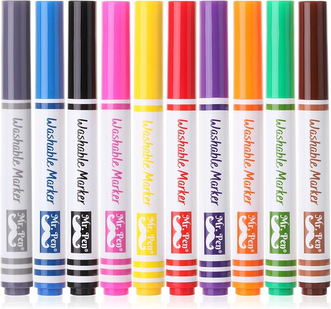 Mr. Pen- Washable Markers, 10 Pack, Assorted Colors, Broad Line, Kids Washable Markers Washable Markers for Kids markers, Fine Tip Markers, Color Markers, Washable Marker Sets, Kid Markers
