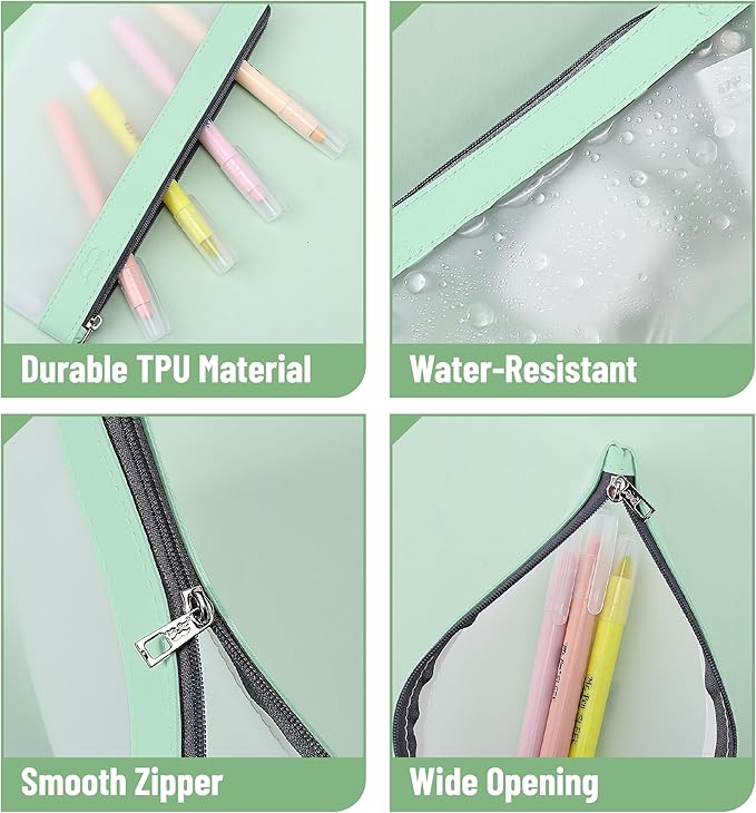 Mr. Pen- Clear Pencil Pouch, 8.50"x4.25", 6 Pack, Durable TPU Material, Medium Water-Resistant Pencil Bags with Smooth Zipper, Multipurpose Clear Pouch for Stationery, School, Office, Travel Supplies