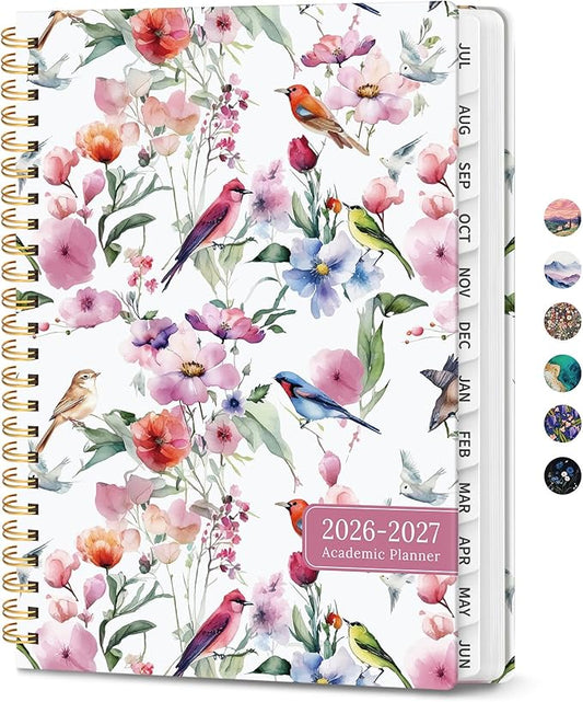 Planner 2026-2027, Monthly and Weekly Academic Planner July 2026 - June 2027, Hardcover Student Teacher Planning Agenda Calendar Book with Tabs, Perfect for Office School Supplies, A5 (6.3" x 8.5") - Songbird Bloom