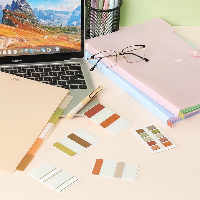 Mr. Pen- Sticky Index Tabs, 500 Pcs, 21 Sets, Earthy, Writable Colored Pages Markers Labels for Reading Notes, Books, Binders, Notebook, Folders and Classify Files, Water-Resistant