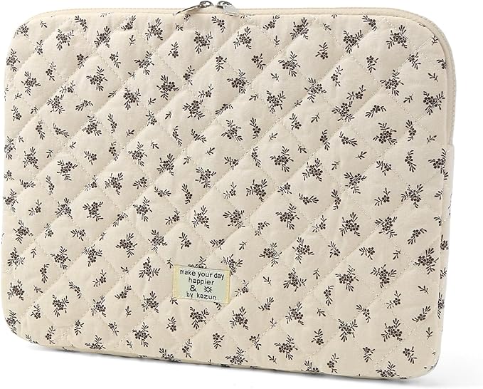Puffy Laptop Sleeve 13 Inch Cute Quilted Laptop Protective Case Padded Floral Computer Sleeve for MacBook (A-Black, 13 Inch)