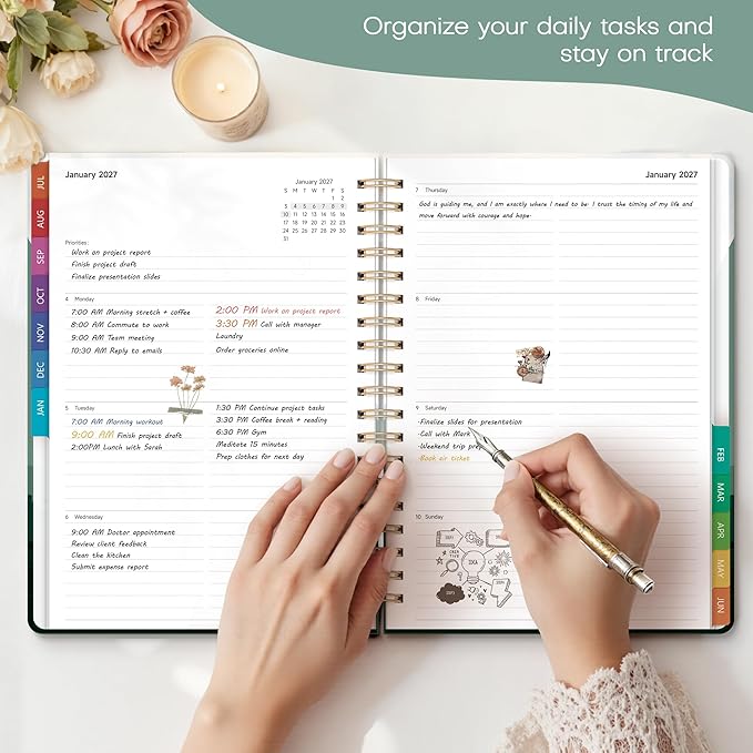 Planner 2026-2027 Monthly and Weekly Academic Planner July 2026 - June 2027, Hardcover Calendar 2026-2027 Agenda Daily Planner for Student Teacher School Office Supplies, 7.4" x 10.2", Green Mount