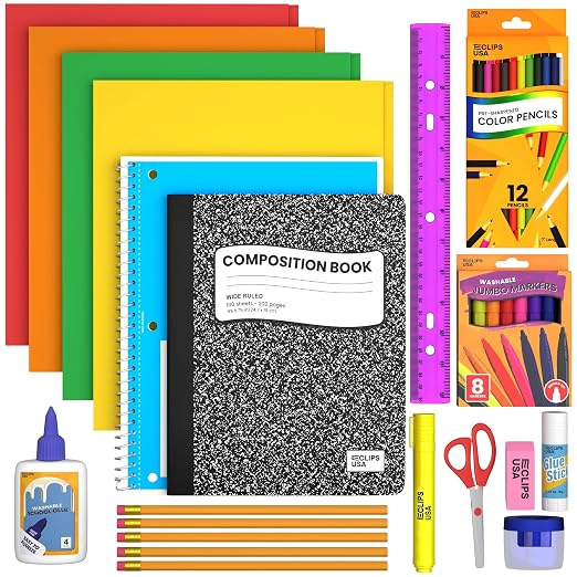 Middle School Supplies Kit 38 Piece School Supplies Kit Back to School Supplies Bundle School Supply Box for Kids Teens High School College Bulk Classroom Supplies with Notebooks Folders (1 Pack)