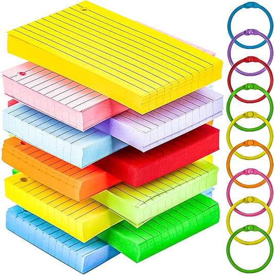 600Pcs Colored Index Cards 3x5 Inch Flash Cards with Rings Lined Note Card Flashcards, Colorful Ruled Card Pad Index Note Books 3 x 5 Notecards for Studying School Supply College Office