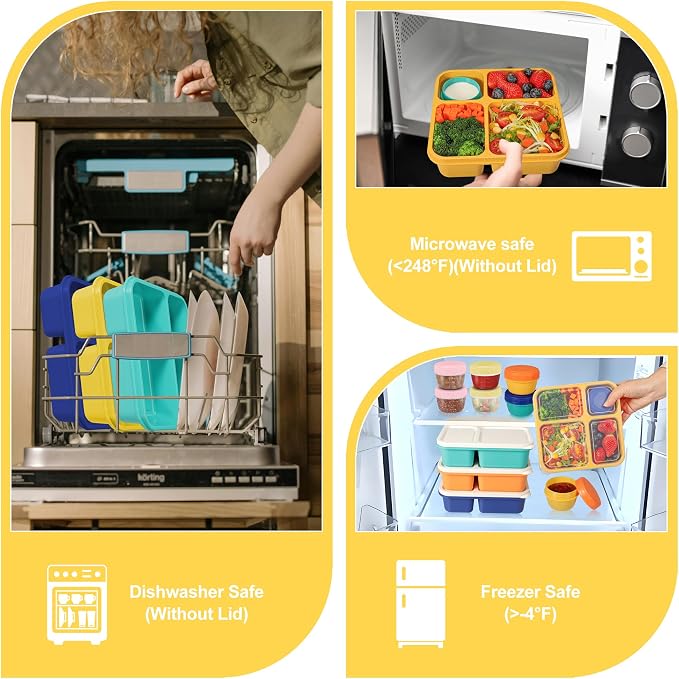 TOUWMX Original 40OZ Lunchable Container with Dressing Container, 4 Compartments Bento Box Lunch Box Microwave Safe Meal Prep Containers Snack Containers for Kids, 4 Pack Lunch Box for Adults