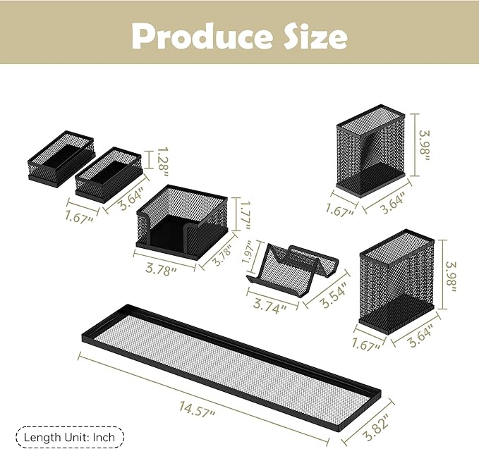 SUPEASY Pen Holder for Desk, 6 Piece Mesh Desk Organizer Set for Office Organization with Phone Holder, Sticky Notes Caddy Storage for Classroom, School (Black)