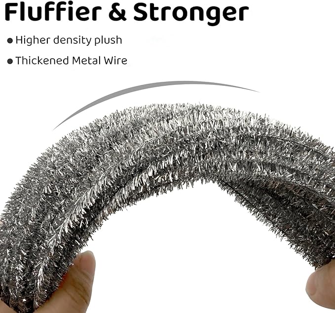200Pcs Glitter Silver Pipe Cleaners Craft,Sparkly Pipe Cleaners,Art Aupplies Toys for Kids,DIY Craft Supplies for Halloween/Christmas Home Decor,Fidget Toys for Kids,Christmas Crafts for Girls 8-12