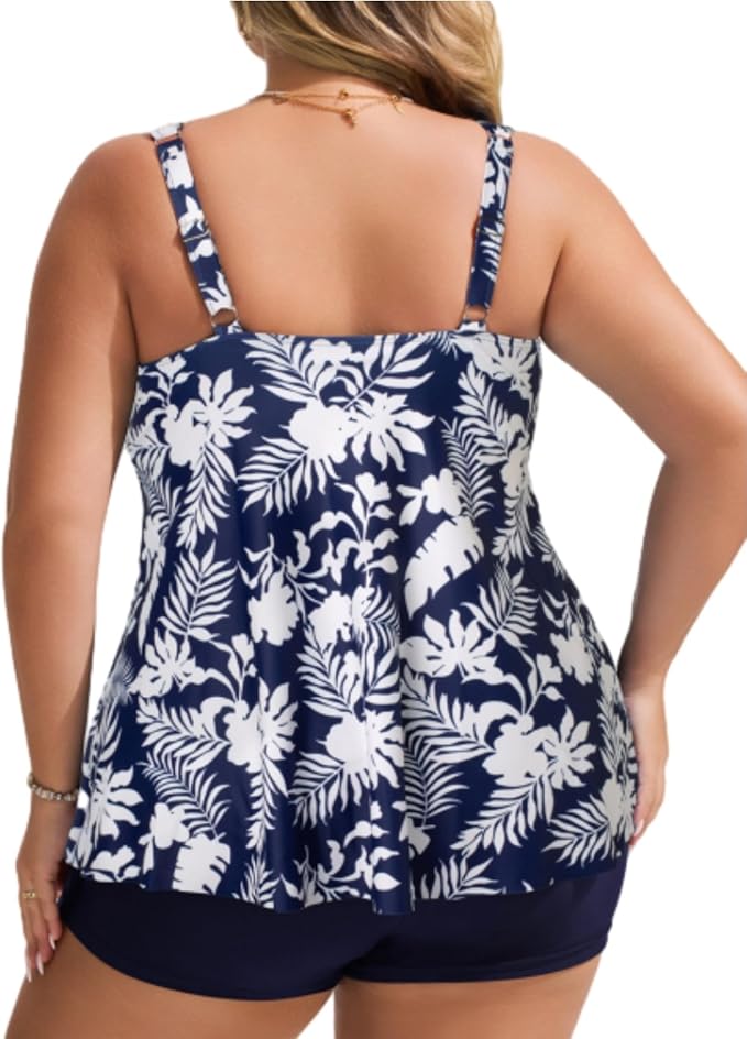 Hanna Nikole Womens Tankini Swimsuits 2 Piece Bathing Suit Flowy Ruffle Tankini Tops with Swim Shorts