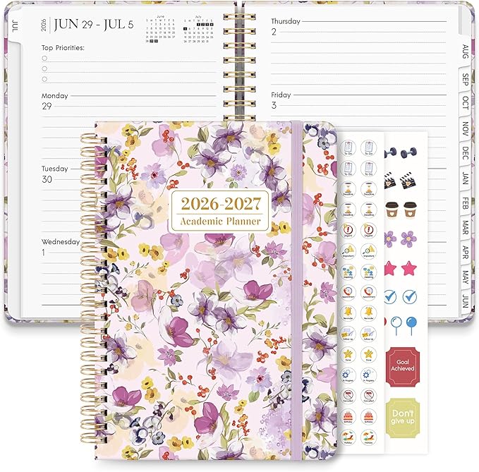 KONVINIT Academic Planner 2026-2027, Purple Monthly Planner 2026-2027, 12 Months Daily Weekly Planner with Tabs for Student Teacher, A5 (6.1" x 8.5") Planner 2026 for Home, Office, School Supplies