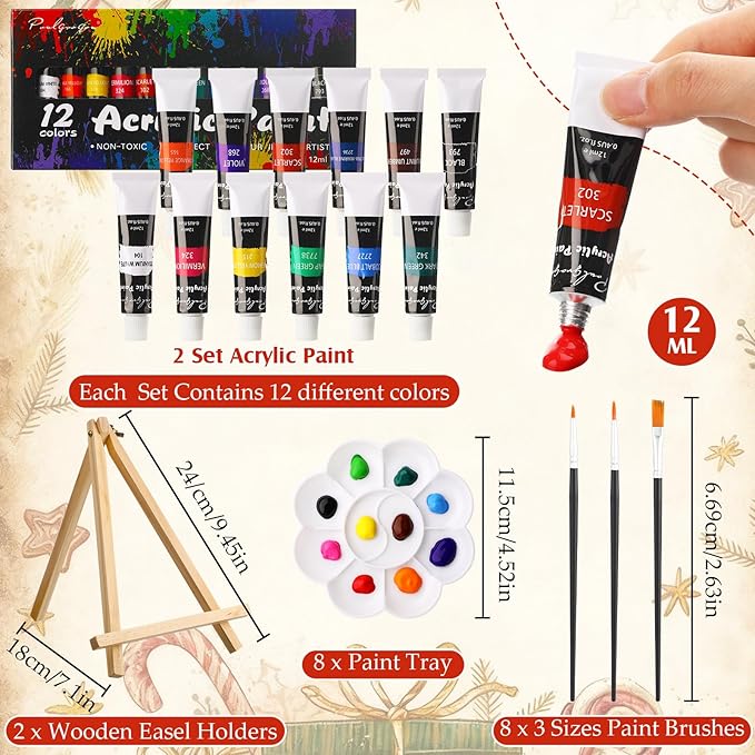 Cholemy 36 Pcs Paint and Sip Kit for Adults 8''x10'' Pre Drawn Canvas for Painting DIY Afro Acrylic Painting Kit Wood Easel Brushes Date Night Bulk for Father's Day Party Gifts(Christmas Gnomes)