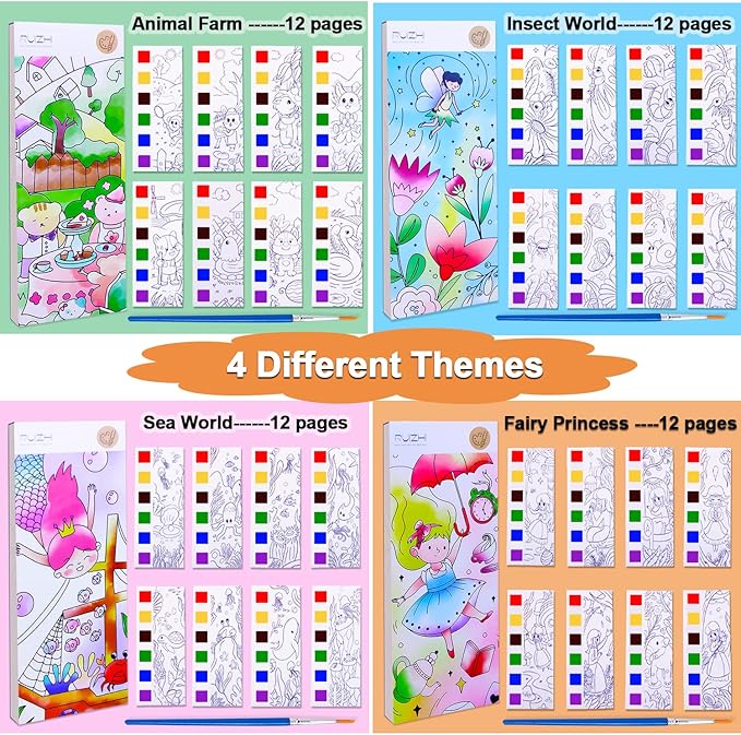 JUNQIU 4Pack Paint with Water Books for Kids Ages 4-8, Mess Free Coloring for Toddlers, Watercolor Coloring Books, Easter Basket Stuffers For Girls Boys, Stocking Stuffers For Kids