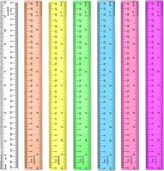 12 Inch Clear Ruler, Kids Ruler, School Ruler, Colored Plastic Rulers, in and cm, Pack of 7