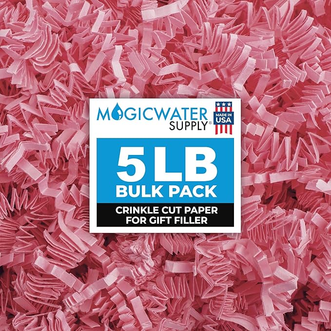 MagicWater Crinkle Cut Paper for Gift Baskets - 5LB - Light Pink - Perfect for Shredded Paper Filler, Basket Filler, Gift Boxes, Bridesmaid Gifts, Christmas Stuffers & More – Ideal for All Occasions