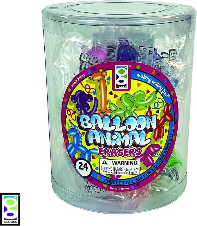Raymond Geddes Balloon Eraser Animals Tub of 24, (71633) (Pack of 12)