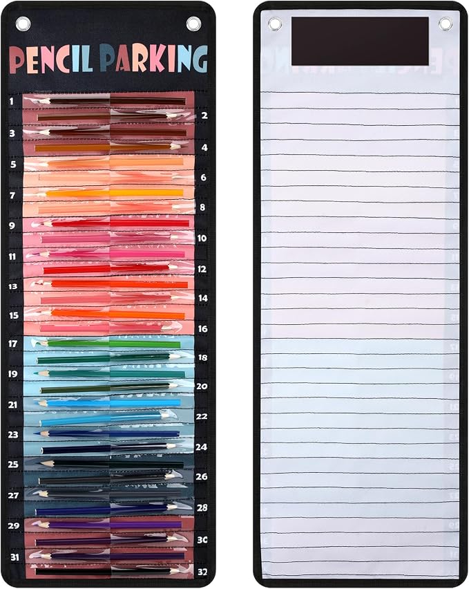 Sabary Pencil Parking Pocket for Classroom,Hanging Pencil Holder Wall Organization Numbered pencils Dispenser with Magnetic Strip Grommets for Back to School Student Essentials(Bohemian)
