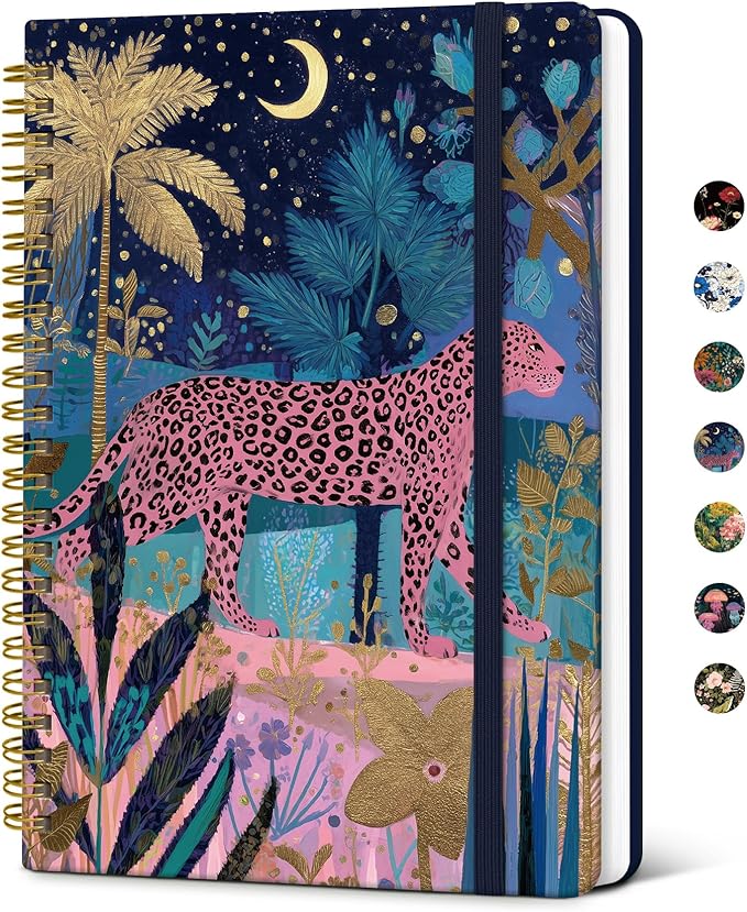 Taja Lined Spiral Notebook Journal for Women A5(5.8" × 8.3"), Cute Hardcover Notebook for Work, School & Note Taking, Pretty College Ruled Journal for Writing, 140 Pages, Midnight Jungle