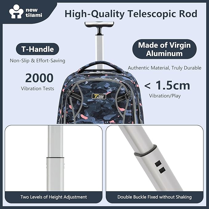 NEW TILAMI 20" Rolling Backpack for Teens Adults, Climbing Stairs Waterproof Backpack with Wheels for School Business Trave Camping with Laptop Compartment, Fit 17 Inch Laptop, Grey Stone