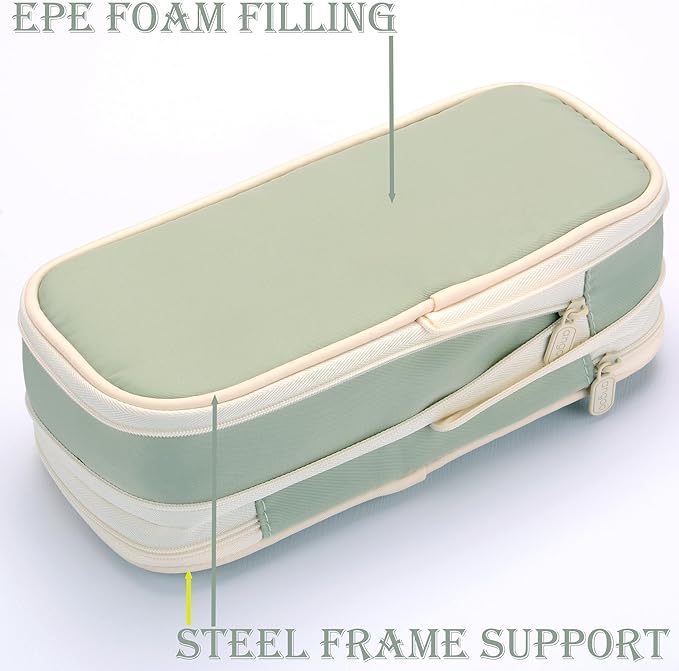Large Capacity Canvas Pencil Case Organizer Holder Pouch Bag with Zipper Compartments for Women Girls School Adults (Green)