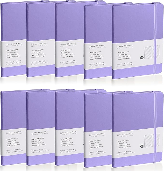 Lined Journal Notebook, 10Pack Hardcover Notebook for Men & Women – Journals for Writing, Work, School, Home & Daily Notes, 160 Pages – Medium A5, 5.7"x8", 100 gsm Thick Paper (Mauve)