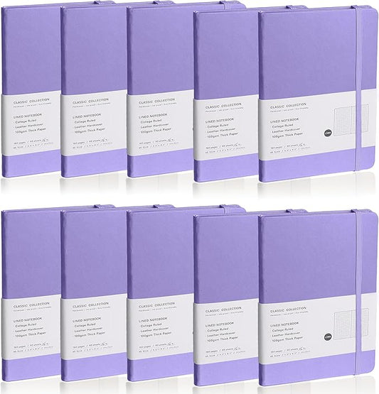 Lined Journal Notebook, 10Pack Hardcover Notebook for Men & Women – Journals for Writing, Work, School, Home & Daily Notes, 160 Pages – Medium A5, 5.7"x8", 100 gsm Thick Paper (Mauve)