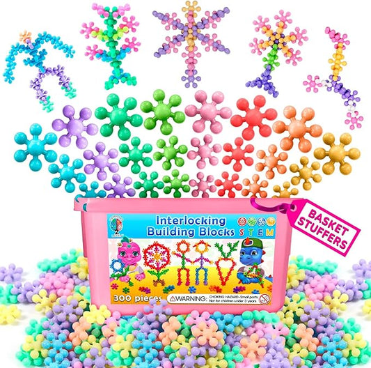 Curious 2 Learn 300pcs Pastel Building Blocks STEM Toy – Montessori Interlocking Discs Set for Kids 3+ | Educational Construction Set | Creative Gift for Girls & Boys | Safe, Durable & Colorful