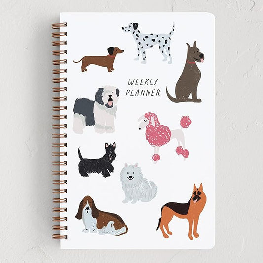 Minted Pooches Gracias 2026 Weekly & Monthly Undated Planner, 5.5" x 8.5" Dog Print Spiral Bound Planner Notebook, 132 Pages, Fun & Functional Undated Calendar Organizer