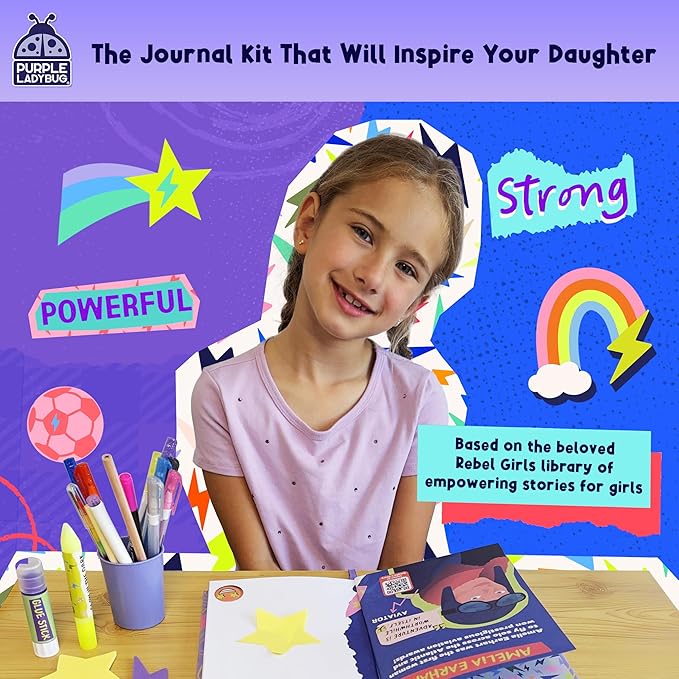 Girls Creative Gift Kit Ages 8-12 - DIY Journal Kit for Girls with Hard Cover by Rebel Girls, 10 9 Year Old Girl Birthday Gifts, Tweens and Teens Scrapbook Story Writing Activity with 50+ Accessories