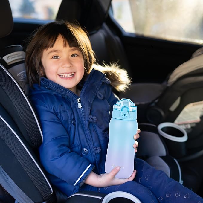 Oldley Insulated Water Bottle 12oz Kids Water Bottles with Straw, Stainless Steel Water Bottle with 2 Lids,Double Wall Vacuum Bottle, Leak-Proof Sport Bottles for School Travel, Ombre Blue-purple
