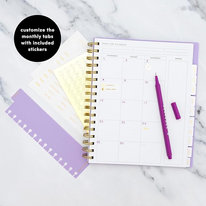 PAPERAGE Undated 12 Month Weekly & Monthly Planner with Durable Cover & Spiral Binding, 7.5 in x 9 in, Productivity Planner with Note Pages, Goals & Budget Trackers, Stickers & Bookmark (Lavender)
