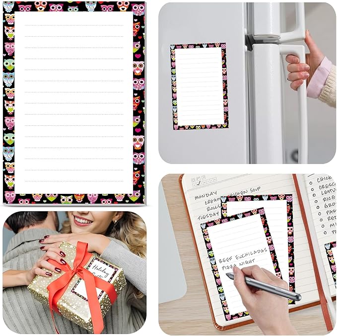 2 Pack Lined Sticky Notes 4x6 in, Cute Self-Stick Notepads with Lines, Large Memo Pads Strong Adhesive for Office, Home Colorful Boho Owls