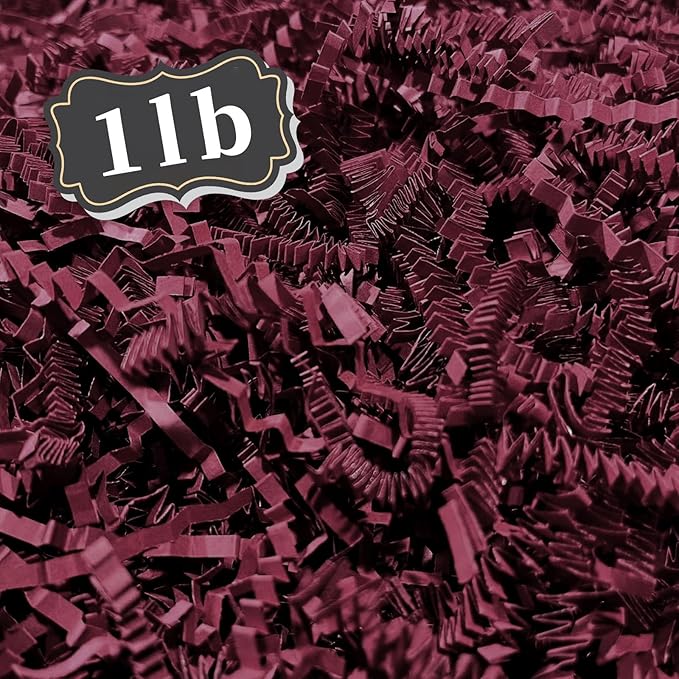 ZEBMOON 1 LB Burgundy Crinkle Cut Paper Shred Filler Great for Gift Wrapping, Basket Filling, Birthday, Wedding, Halloween, Thanksgiving, Christmas Day, New Year Party Decorations Filling Supplies