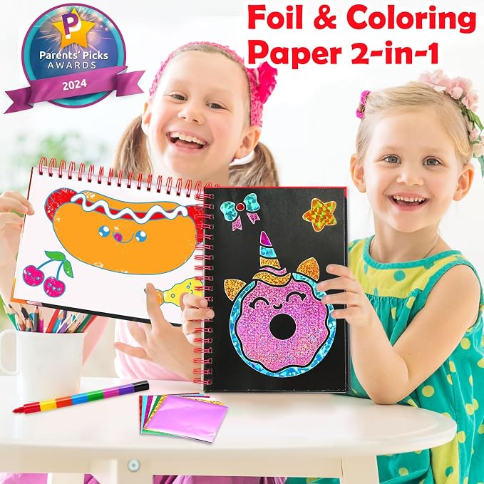 FUNNYB&G Mess-Free Foil Art Craft for Girls Ages 4-10, Kids Birthday Gift