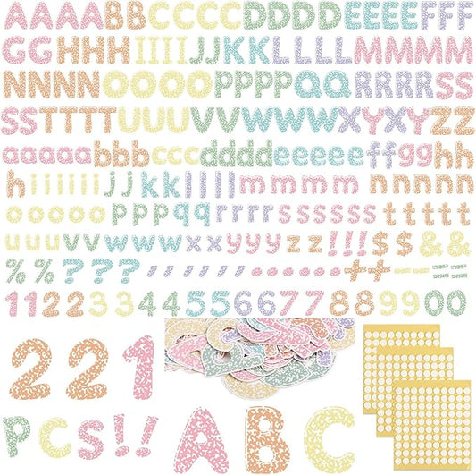 221 Pcs Composition Notebook Bulletin Board Letters, Round Alphabet Number Punctuation Symbol Combo Letter Cutouts, Pastel Classroom Decor for Summer School Chalkboard Whiteboard Poster Wall