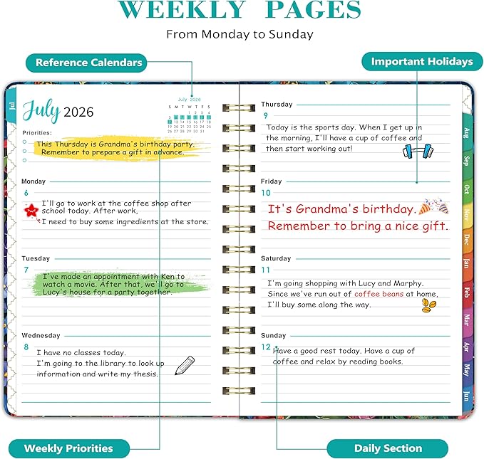 Planner 2026-2027 - Academic Planner 2026-2027, JULY 2026 - JUNE 2027, 6.3" x 8.4", Weekly and Monthly Planner with Color-Coated Tabs, Planners, College School Supplies for Student Teacher Home, Hardcover, Inner Pocket, Romantic Starry Garden Style