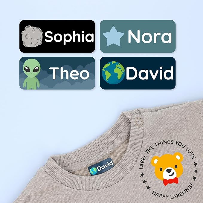Iron-On Name Labels & Clothing Labels for Nursing Home (120) – Iron On Name Tags & Name Labels for Clothing & Clothes, School & Daycare – Waterproof - Space