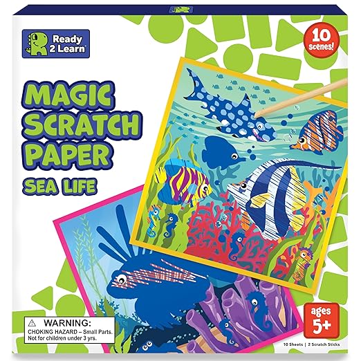 READY 2 LEARN Magic Scratch Paper - Sea Life - 10 Vibrant Scenes - Scratch Art for Kids - Reveal Colorful, Underwater Designs