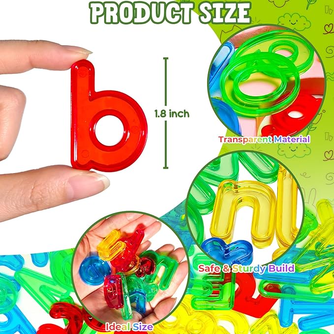 Bbiamsleep 78 Pcs Plastic Lowercase Letters, Colorful Transparent Letters Light Table Manipulatives for Sorting Counting Training Spelling