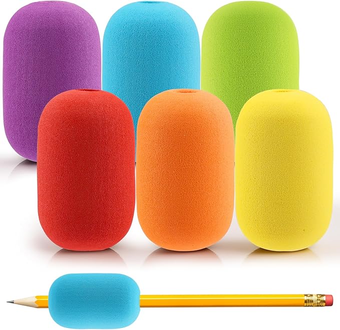 6-Pack Pencil Grips for Kids Handwriting - Reusable Foam Tubing Pencil Grips for Kids and Adults - Colorful Cushioned Holders for Handwriting, Drawing, Coloring - Ergonomic Right or Left-Handed Use