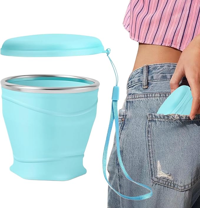 Foldable Silicone Cup, 8.8oz Drinking Mug, 3.62x3.26 Inch Leakproof Travel Cup with Food Grade Material, Drinkware, Foldable Cups with Design, Outdoor Cups for Camping Backpacking