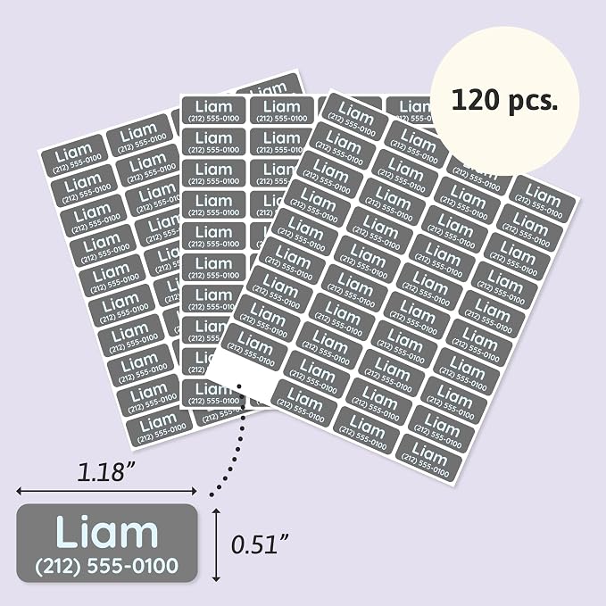 TeddyLabels - Clothing Labels for Nursing Home (120) – Self-Adhesive Name Tags for Clothes and Personal Items. Personalized Labels for Daycare, Nursing Homes, and Laundry Use - Grey