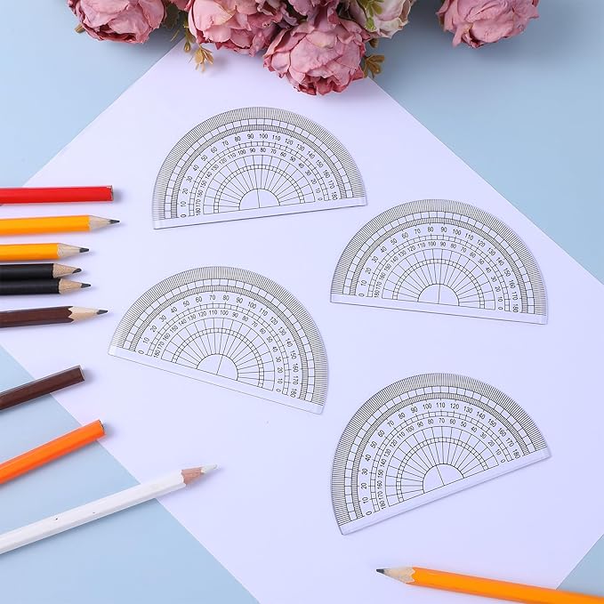 100 Pcs 4 Inch Clear Plastic Protractor Bulk Math Protractors Set 180 Degrees Geometry Drafting Tools for Classroom Industry Office Back to School Supplies